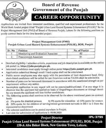 Jobs in Board of Revenue Lahore